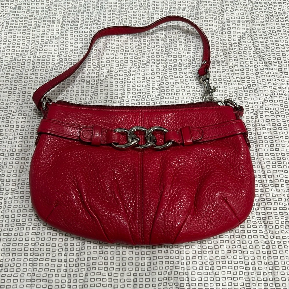 Red soft leather Coach wristlet